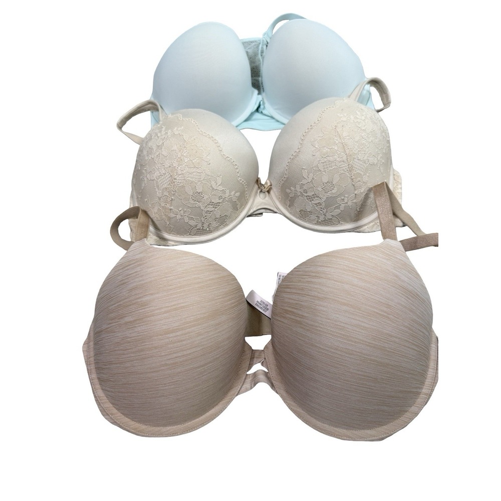 Victoria's Secret Bra Lot of 3 36DD Push Up Full Coverage Nude Blue Bundle - Picture 2 of 10